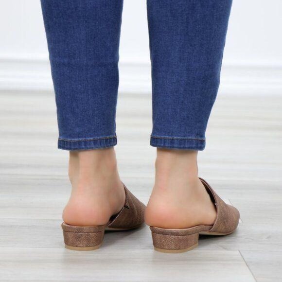 Flat Slip On Loafer Metallic Copper Sandal - Picture 6 of 10